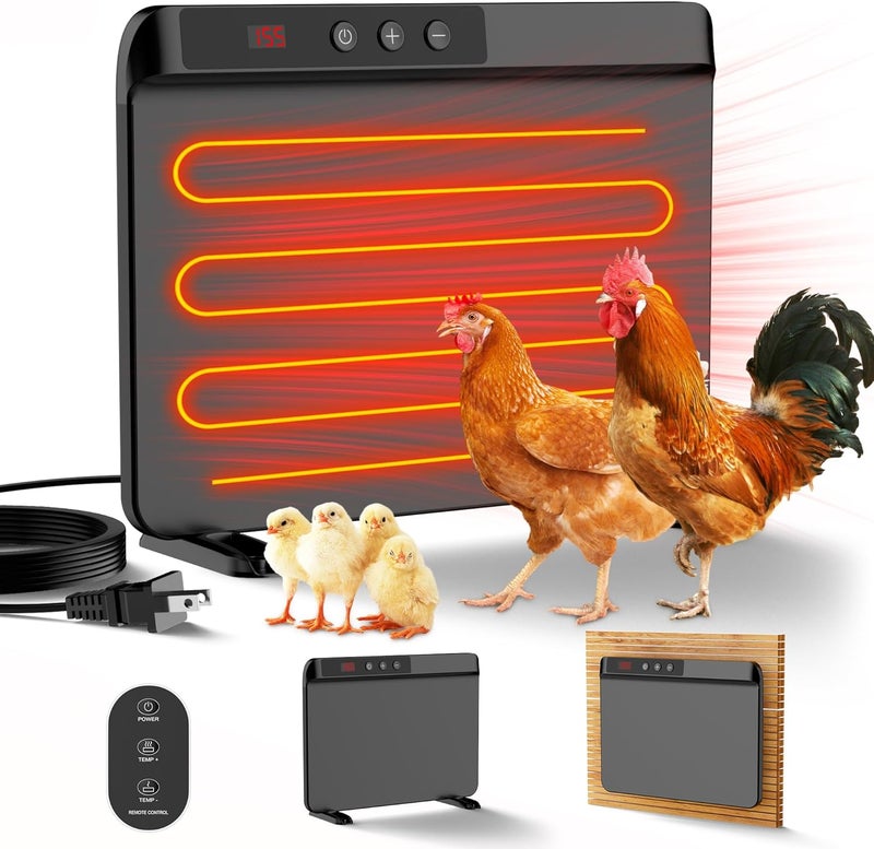 TIMEBAL 2025 Smart Chicken Coop Heater with Adjustable Temperature Remote Control, 200 Watts Radiant Heat Flat Panel Heaters for Winter Heating,Adaptable to Timer and Temp Controllers (Black) - Image 1